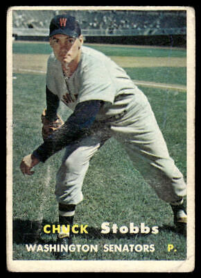 Vintage 1957 Topps baseball card of Chuck Stobbs, Washington Senators pitcher