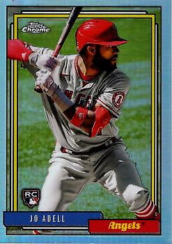 Baseball card of Jo Adell in gray uniform from 2021 Topps Update Topps Redux Chrome