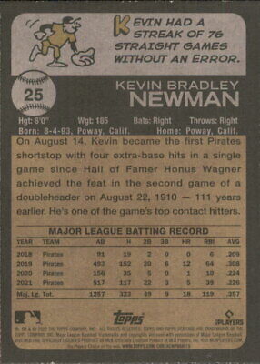 Baseball card of Kevin Newman with statistics from Topps Heritage and Pittsburgh Pirates