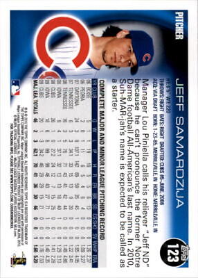 Baseball trading card of Jeff Samardzija, Chicago Cubs, 2010 Topps #123A NM-MT