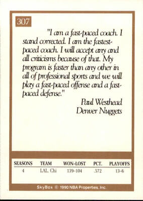 Paul Westhead Coach quote card on fast-paced coaching for Denver Nuggets basketball