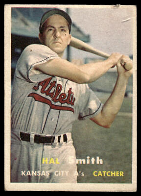 Vintage baseball card of Hal Smith in Kansas City Athletics uniform batting stance