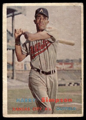 Vintage baseball card of Harry Simpson from the Kansas City Athletics holding a bat