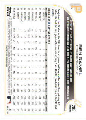 Ben Gamel Pittsburgh Pirates MLB Baseball Card with player statistics on white background