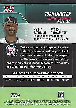 Minnesota Twins outfielder Torii Hunter on 2022 Stadium Club Red Foil baseball card