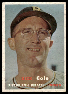 Vintage 1957 Pittsburgh Pirates baseball card featuring Dick Cole in glasses and team cap