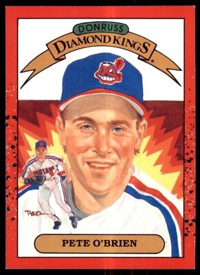 1990 Donruss Diamond Kings Pete O’Brien card featuring Cleveland Indians player in blue cap