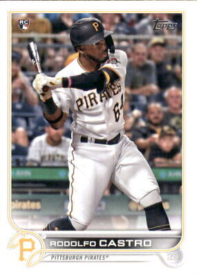 Rodolfo Castro Rookie Pittsburgh Pirates MLB Baseball Card with player mid-swing