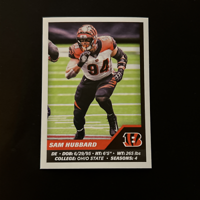 Football trading card of Sam Hubbard from the Cincinnati Bengals in Panini Stickers series