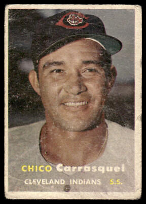 Vintage 1957 Topps #67 Chico Carrasquel baseball card featuring team cap and uniform