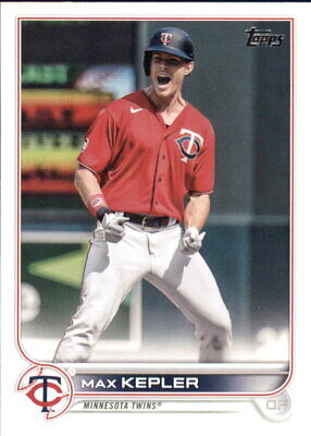 Baseball card of Max Kepler celebrating on the field for Minnesota Twins