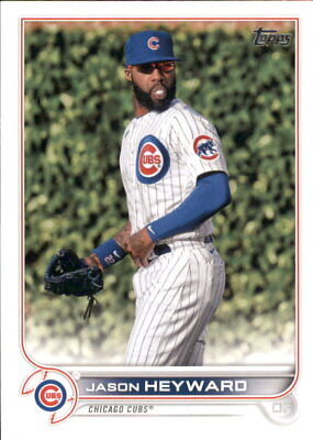 Baseball card of Jason Heyward in white pinstriped Chicago Cubs uniform