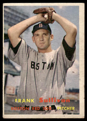 Vintage 1957 Topps #21 Frank Sullivan baseball card featuring Boston Red Sox pitcher