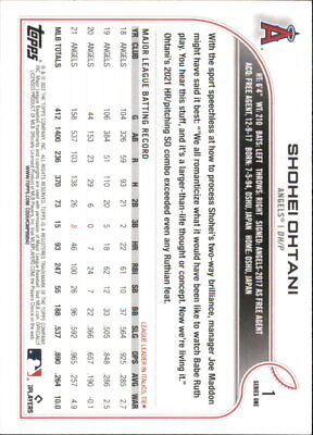 Baseball trading card of Shohei Ohtani from the Los Angeles Angels with player stats