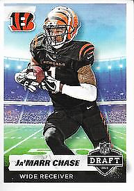 Ja’Marr Chase catching a football in black uniform on 2021 Panini Stickers card