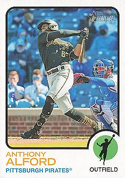 Topps Heritage baseball card of Anthony Alford, Pittsburgh Pirates outfielder at bat