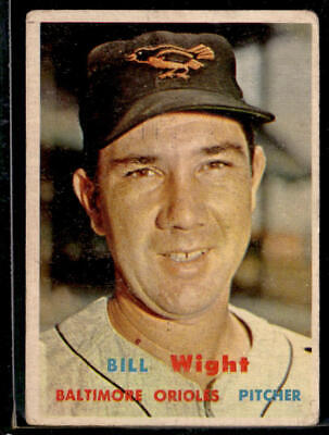 Vintage baseball card of Bill Wight with Baltimore Orioles cap, 1957 Topps #340