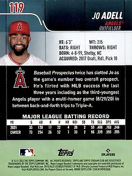 2022 Stadium Club Red Foil #119 Jo Adell smiling in red cap for Los Angeles Angels MLB