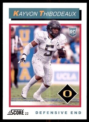 Football trading card of Kayvon Thibodeaux, Oregon Ducks defensive player, white uniform