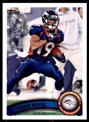 Topps Eddie Royal Denver Broncos football card, navy uniform, carrying ball, text-align center