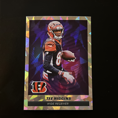 Holographic Panini Stickers of Tee Higgins in Bengals uniform holding a football