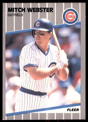 Baseball card of Mitch Webster in Chicago Cubs pinstriped uniform at bat