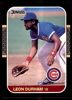 Baseball card of Leon Durham in fielding stance for 1987 Donruss Chicago Cubs #242