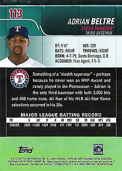 Baseball card of Adrian Beltre, Texas Rangers, from 2022 Stadium Club Red Foil set