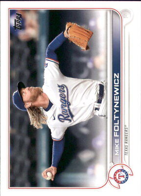 Baseball card of Mike Foltynewicz pitching for Texas Rangers in white home uniform