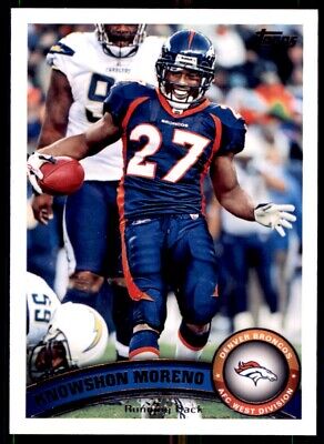 Knowshon Moreno in Denver Broncos jersey number 27, navy blue and orange uniform