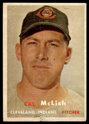 Vintage Cleveland Indians Baseball Card of Cal McLish, featuring a team logo cap