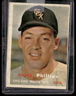 Vintage baseball card of Bubba Phillips, Chicago White Sox player in dark cap