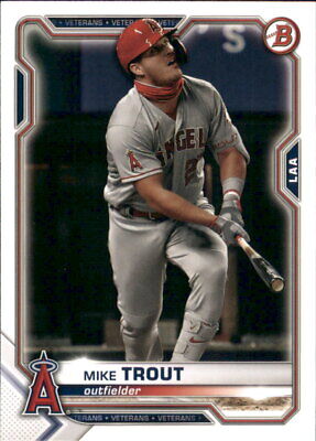 Mike Trout Los Angeles Angels outfielder at bat in gray road uniform baseball card