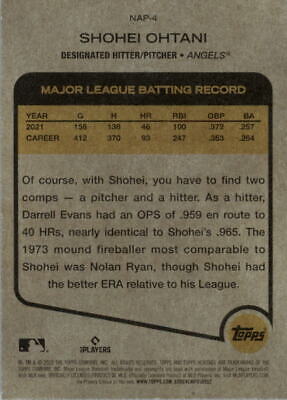 Topps Heritage Shohei Ohtani MLB card with batting stats and career comparison notes