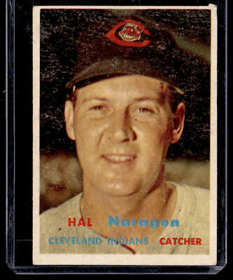 Vintage 1957 Topps #347 Hal Naragon baseball card featuring Cleveland Indians catcher