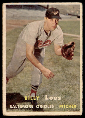 Vintage baseball card of Billy Loes, Baltimore Orioles pitcher in fielding stance