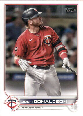 Josh Donaldson Minnesota Twins player in red jersey at bat on 2022 Topps baseball card