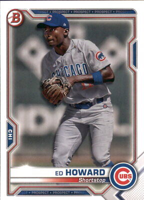 Baseball card of BP12 Ed Howard in gray road uniform for Chicago Cubs Bowman Prospects