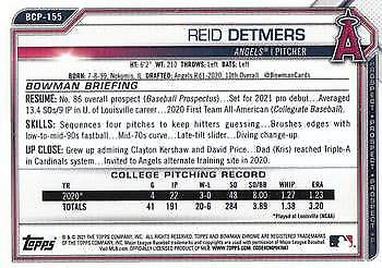 Bowman Chrome Prospects card of Reid Detmers, Los Angeles Angels MLB collectible