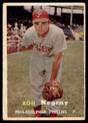 Vintage baseball card of Ron Negray, Philadelphia Phillies pitcher in gray uniform