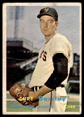 Curt Barclay in New York Giants uniform pitching stance on 1957 Topps baseball card