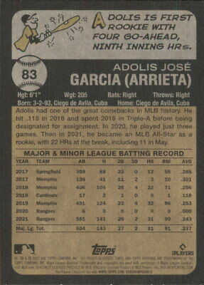 2022 Topps Heritage #83 Adolis Garcia Texas Rangers MLB Baseball Card with stats