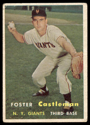 Vintage baseball card of Foster Castleman, New York Giants third baseman in white uniform