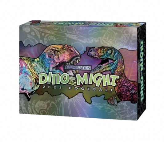 Holographic trading card box with dinosaur artwork from Wild Card Alumination Football Hobby Box