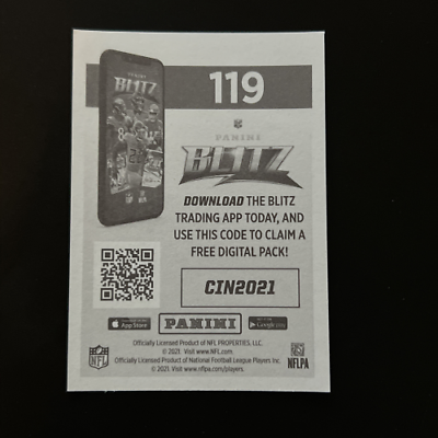 QR code promotional card for NFL Blitz app on 2021 Panini Stickers Cincinnati Bengals Logo