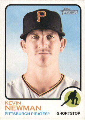 Kevin Newman Pittsburgh Pirates card from Topps Heritage in black cap and white uniform