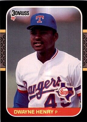 Dwayne Henry 1987 Donruss baseball card Texas Rangers player in home uniform