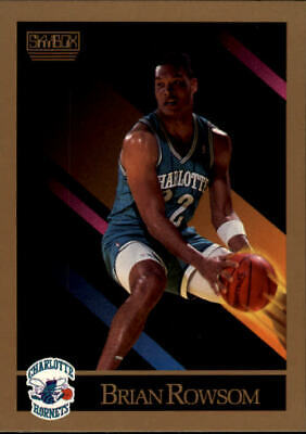 Basketball trading card of Brian Rowsom in teal Charlotte Hornets uniform, 1990-91 SkyBox