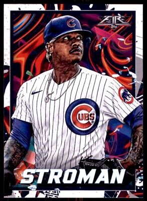 Baseball trading card of Marcus Stroman in Chicago Cubs pinstriped uniform