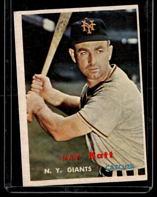 Vintage baseball card of Ray Katt from the New York Giants in batting stance